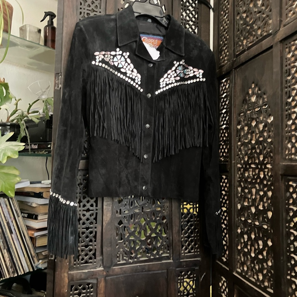 BNWT Women M, Fringed& Embellished Suede Jacket